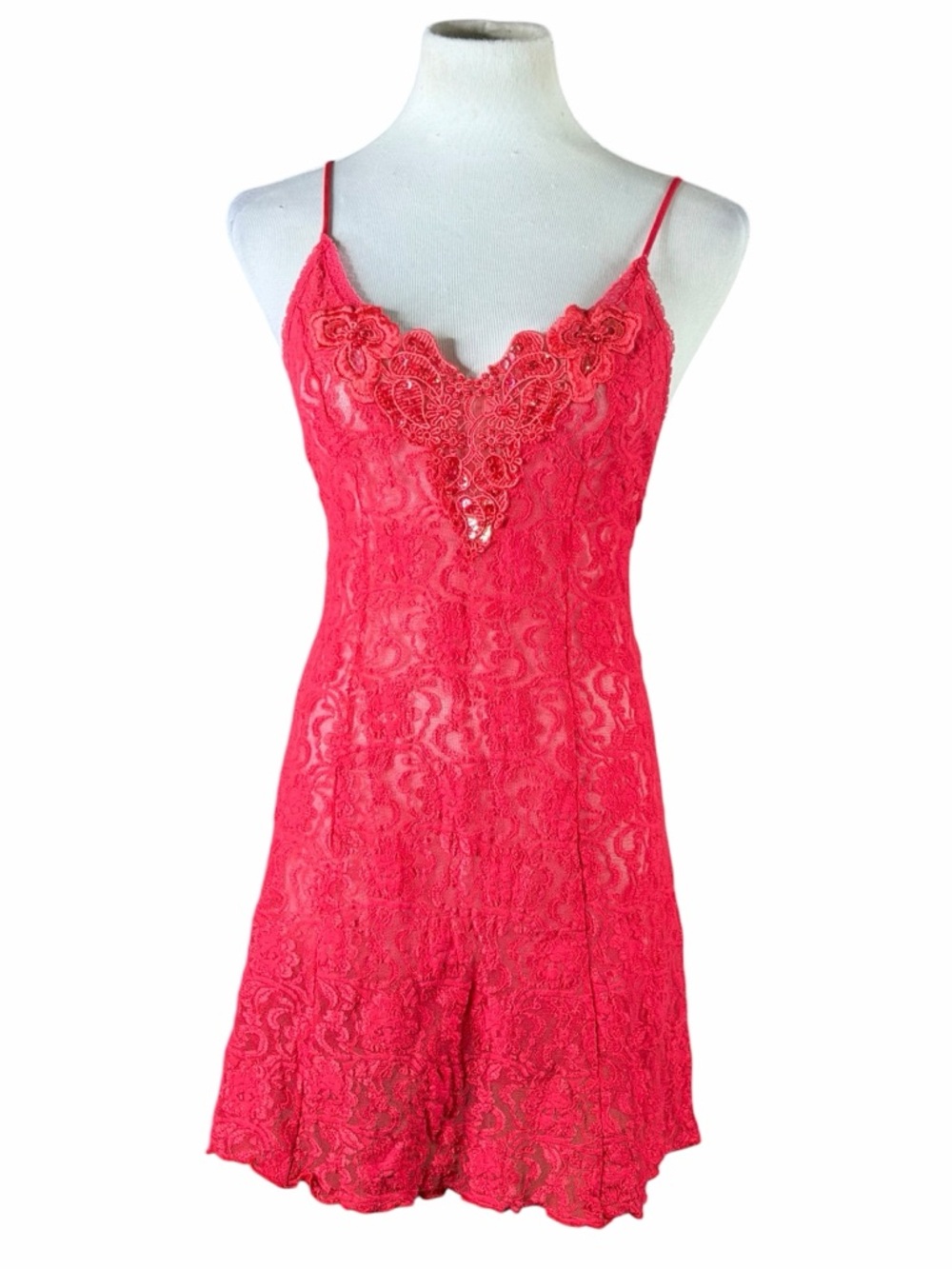 Vintage Night Magic by Cinema Etoile Red Lace Sequin Beaded Chemise - Medium